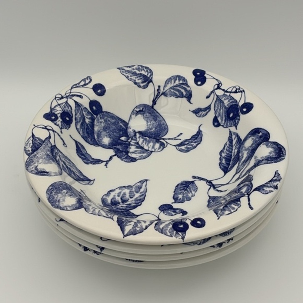 Ceramica Quadrifoglio Blue Fruits and Leaves Set of 4 Soup Bowls